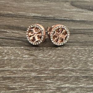Tory Burch Crystal Logo Stud Earrings